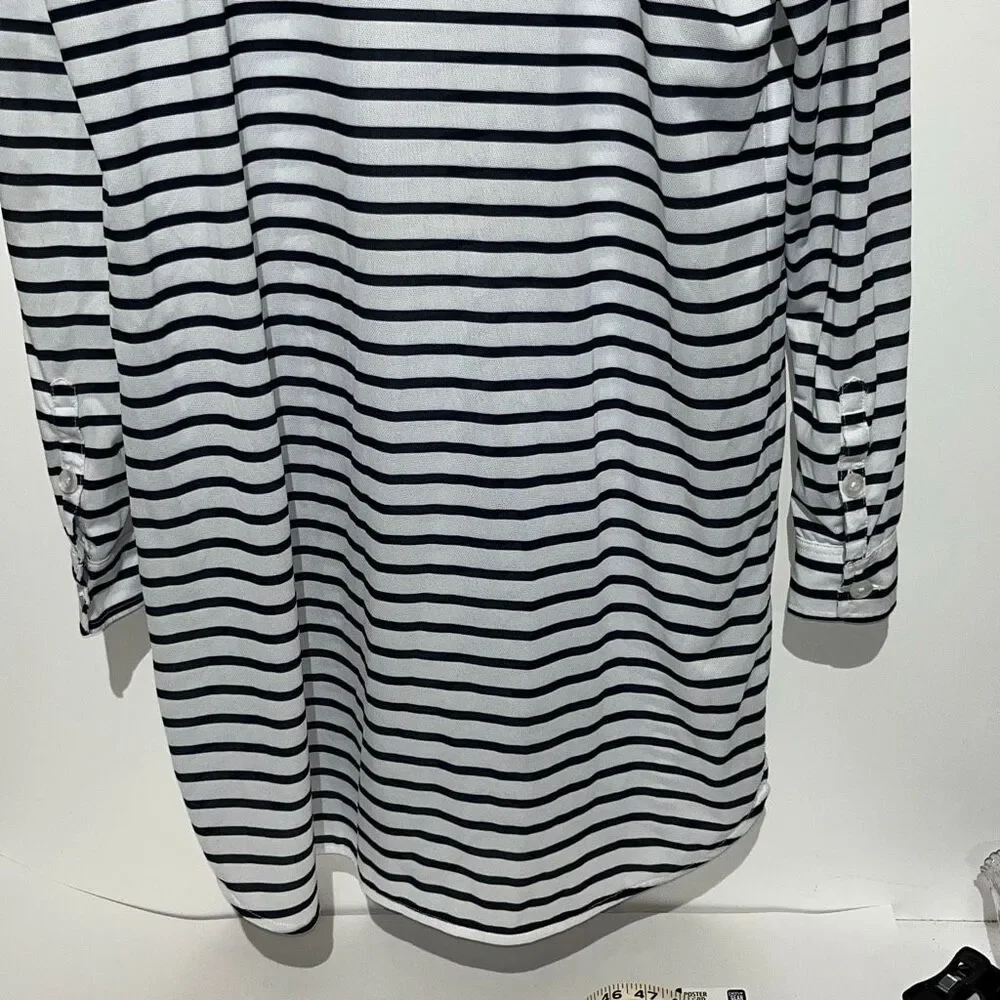 Hiho Womens Navy Blue White Striped Long Sleeve Button Down Beach Cover Up Large